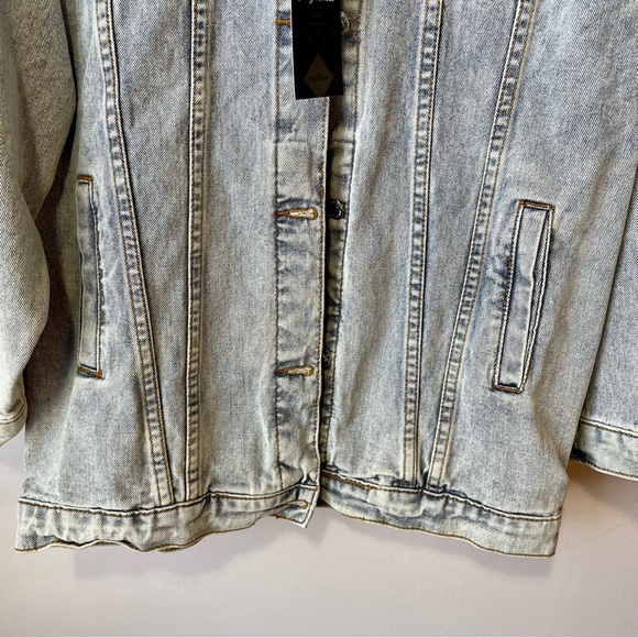 JudyBridal Oversized Women’s Denim Ripped Boyfriend Jean Jacket Long Sleeve Sz M - Picture 4 of 15